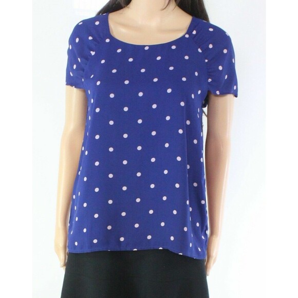 Gibson Nordstrom Top Blouse PXL Short Sleeve Blue Pink Polka Dot NEW B51 - Picture 1 of 5